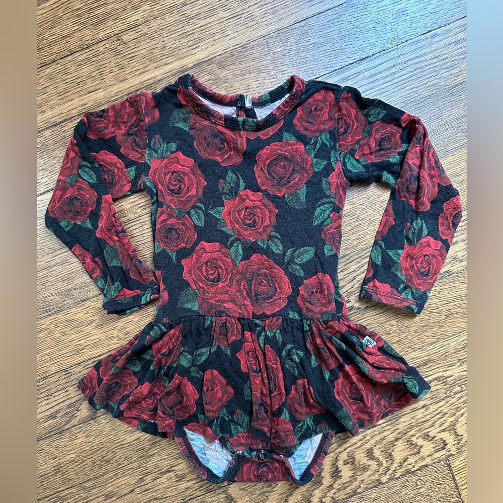 Little Bum Bums Rose patterned  long sleeve body suit twirl dress 12-18mos